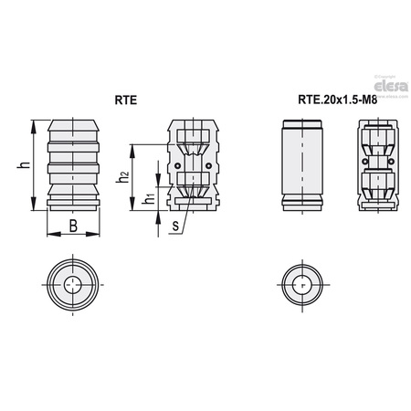 Elesa Round tube expander connectors, RTE.30x2.0-M8 RTE